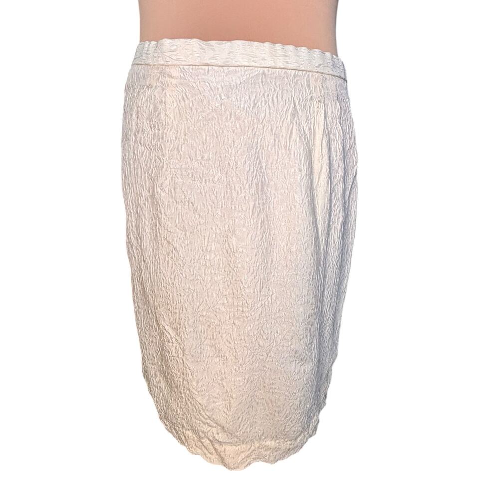 Vintage Silk Crinkle Texture Botanic Pencil Skirt Ivory Cream Midi Wedding Guest